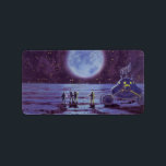 Etiqueta Vintage Science Ficting Earth Rover Aliens na Lua<br><div class="desc">Ilustração vintage de aliens futuristas e robôs de ficção científica apresentando um clássico design de quadrinhos de 50. Design de ficção científica retrô com astronautas alienígenas em um planeta estrangeiro com veículo espacial, lunar ou lua e olhando para a Terra e o espaço exterior e acenando. Um céu escuro com...</div>