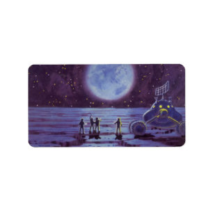 Etiqueta Vintage Science Ficting Earth Rover Aliens na Lua