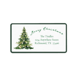 Etiqueta Vintage Script Green Gold Christmas Tree Address