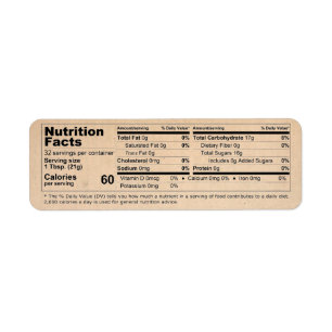 Etiqueta Vintage Sepia Honey Nutritrition Facts Product
