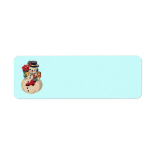 Etiqueta Vintage Snowman com Poinsettia
