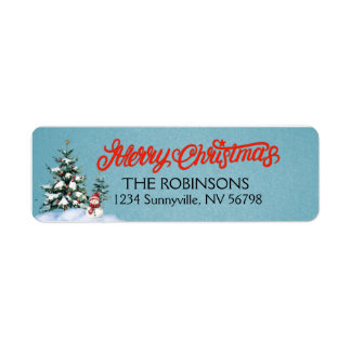 Etiqueta Vintage Snowman e Árvores de Natal