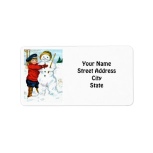 Etiqueta Vintage Snowman e Child