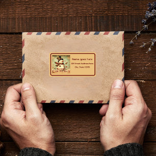 Etiqueta Vintage Snowman - Merry Christmas address label