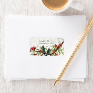Etiqueta Vintage Teal Birds Burgundy Flowering Branch RSVP