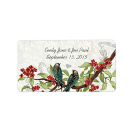 Etiqueta Vintage Teal Birds Burgundy Flowering Branch RSVP
