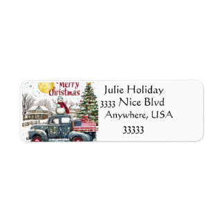 Etiqueta Vintage Truck Merry Christmas Address Labs