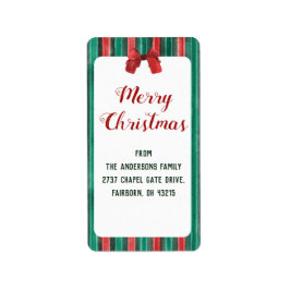 Etiqueta Vintage Watercolor Red Bow & Stripes Christmas