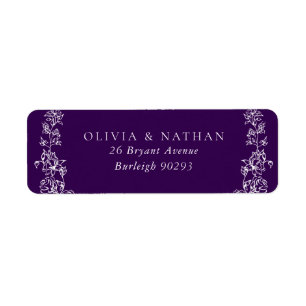 Etiqueta Vintage White Floral Plum Wedding Endereço de Devo