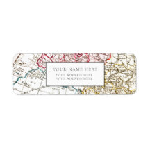 VINTAGE WORLD MAP RETURN ADDRESS LABEL