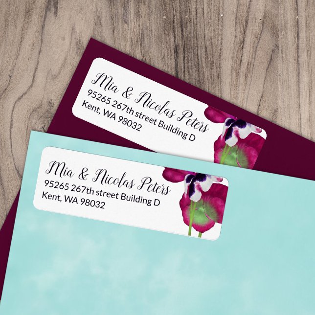 Etiqueta Violet, Berry Pink Endereço De Casamento Pansy (magenta pink berry violet pansies flowers wedding invitation address label, mailing return address)