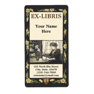 Etiqueta Vitoriana Era Art Nouveau Ex-Libris Modelo