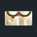 Etiqueta Vivo Dourado de Natal com Chapéu Santa<br><div class="desc">Veado adorável com chapéu de Santa em fundo brilhante de ouro. Um design elegante e sofisticado.Costumize com o seu nome e endereço.</div>
