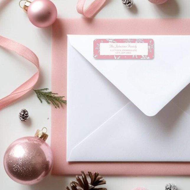 Etiqueta Volta de inverno de Flocos de Neve Rosa Elegante (Elegant Pink Snowflakes Holiday winter return Label)