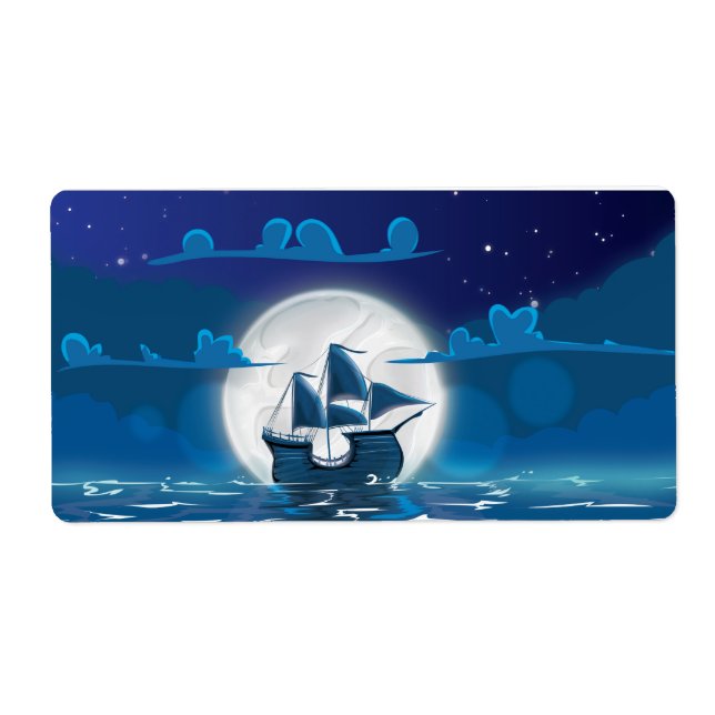 Etiqueta Voo de navio Wooden Sail em lua (Frente)