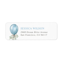 Etiqueta Watercolor Blue Balloon Bow Greenery