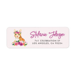 Etiqueta Watercolor Cat Floral Return Address Label II