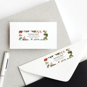 Etiqueta Watercolor Christmas Greenery Endereço de Devoluçã