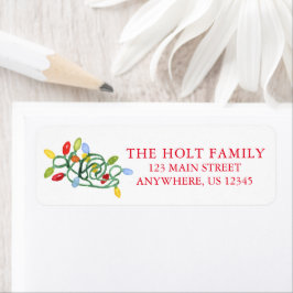 Etiqueta Watercolor Christmas Lights Return Address