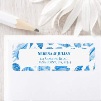Etiqueta Watercolor Cornflower Blue Sea Shells Return