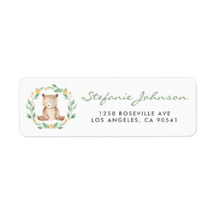 Etiqueta Watercolor Cute Baby Bear Greenery Weath