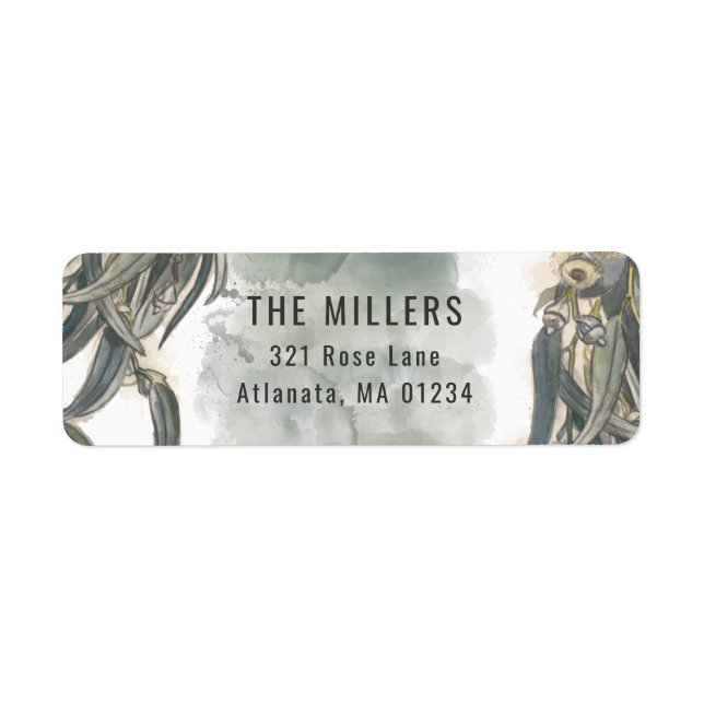 Etiqueta Watercolor Eucalyptus deixa verde (Frente)