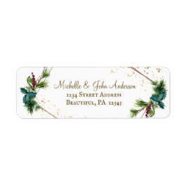 Etiqueta Watercolor Evergreens Dourado Quadro Natal