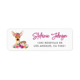 Etiqueta Watercolor Fawn Floral Return Address Label I