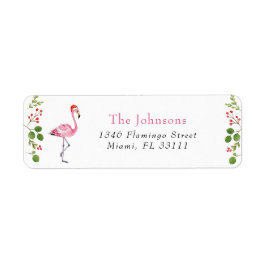 Etiqueta Watercolor Flamingo Tropical Christmas Address