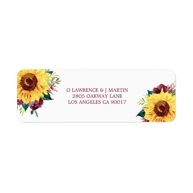 Etiqueta Watercolor Floral Sunflower Burgundy Rosas (Frente)