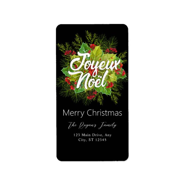 Etiqueta Watercolor Green Holly Christmas (Frente)