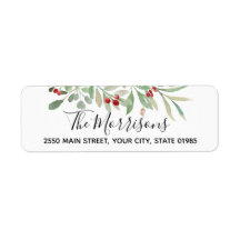 Watercolor Greenery Red Berries Endereço de Devolu