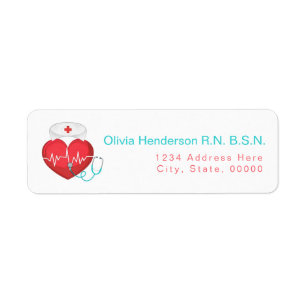 Etiqueta Watercolor Heart Stethoscope Nurse Return Address