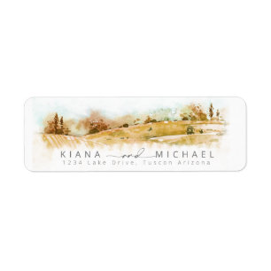 Etiqueta Watercolor Landscape Wedding Autumn Dourado ID786