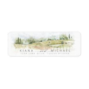 Etiqueta Watercolor Landscape Wedding Sage Green ID786