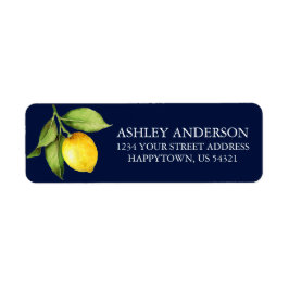 Etiqueta Watercolor Lemon Greenery Blue Return Endereço