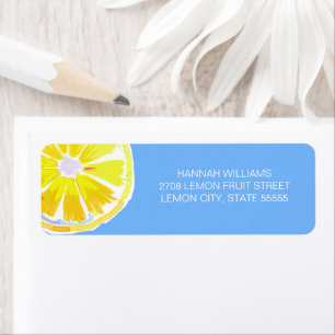 Etiqueta Watercolor Lemon Slices Blue Background