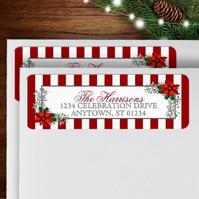 Etiqueta Watercolor Poinsettias Natal (Criador carregado)