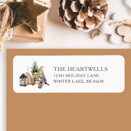Etiqueta Watercolor Rustic Gnome Christmas Return Address