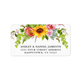Etiqueta Watercolor Sunflower Floral Return Address
