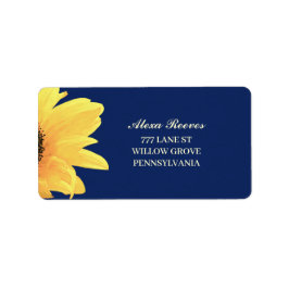Etiqueta Watercolor Sunflowers dark blue Wedding