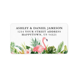 Etiqueta Watercolor Tropical Floral Flamingo Return Address