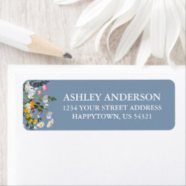 Etiqueta Watercolor Wilflower Return Address Dusty Blue