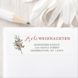 Etiqueta Weihnachten Evergreen Branch Red Berries