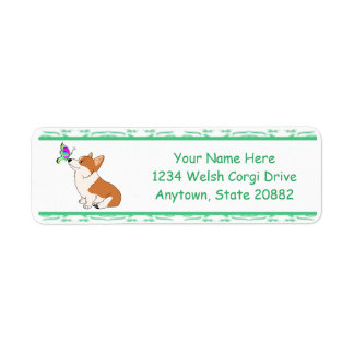 Etiqueta Welsh Corgi com borboleta