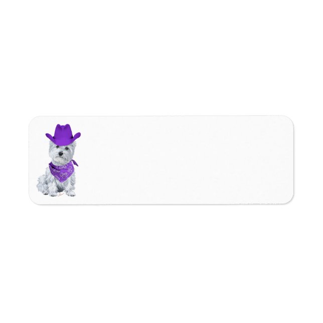 Etiqueta Westie Cowboy de Roxo (Frente)