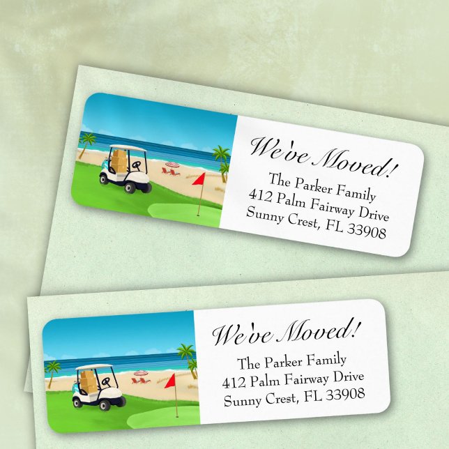 Etiqueta We've Moved Golf Course Beach Moving Announcement (Criador carregado)