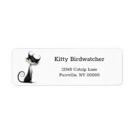 Etiqueta Whimsical Black White Mischievevevous Cat Address