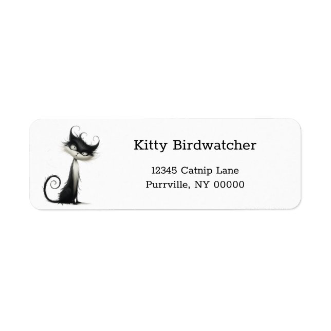 Etiqueta Whimsical Black White Mischievevevous Cat Address (Frente)