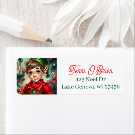 Etiqueta Whimsical Cartoon Elf | Christmas